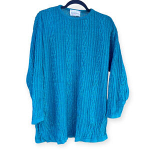 Diane Von Furstenberg Vintage Cable Knit Sweater Sparkly Teal DVF Size M / Large